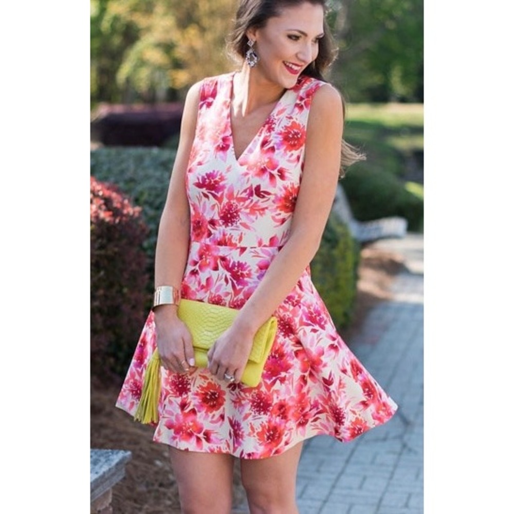 Felicity & Coco White Dress with Pink Floral Print